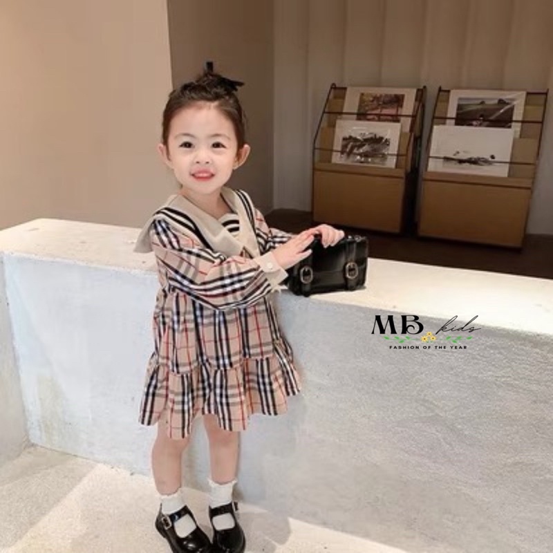 Váy kẻ bbr dài tay cho bé