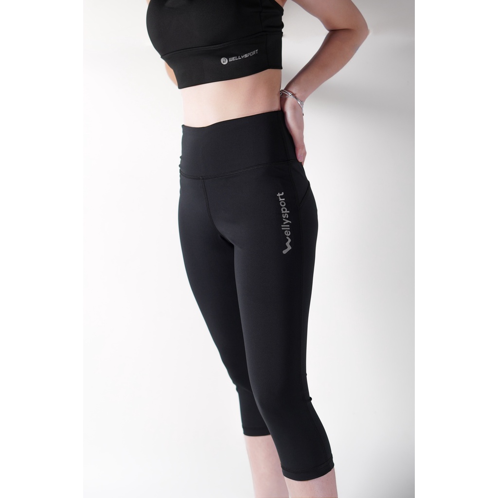 Quần Legging nữ lửng, đồ tập Yoga, Gym nữ Welly Sport, Màu Đen Black, Mã QDLN