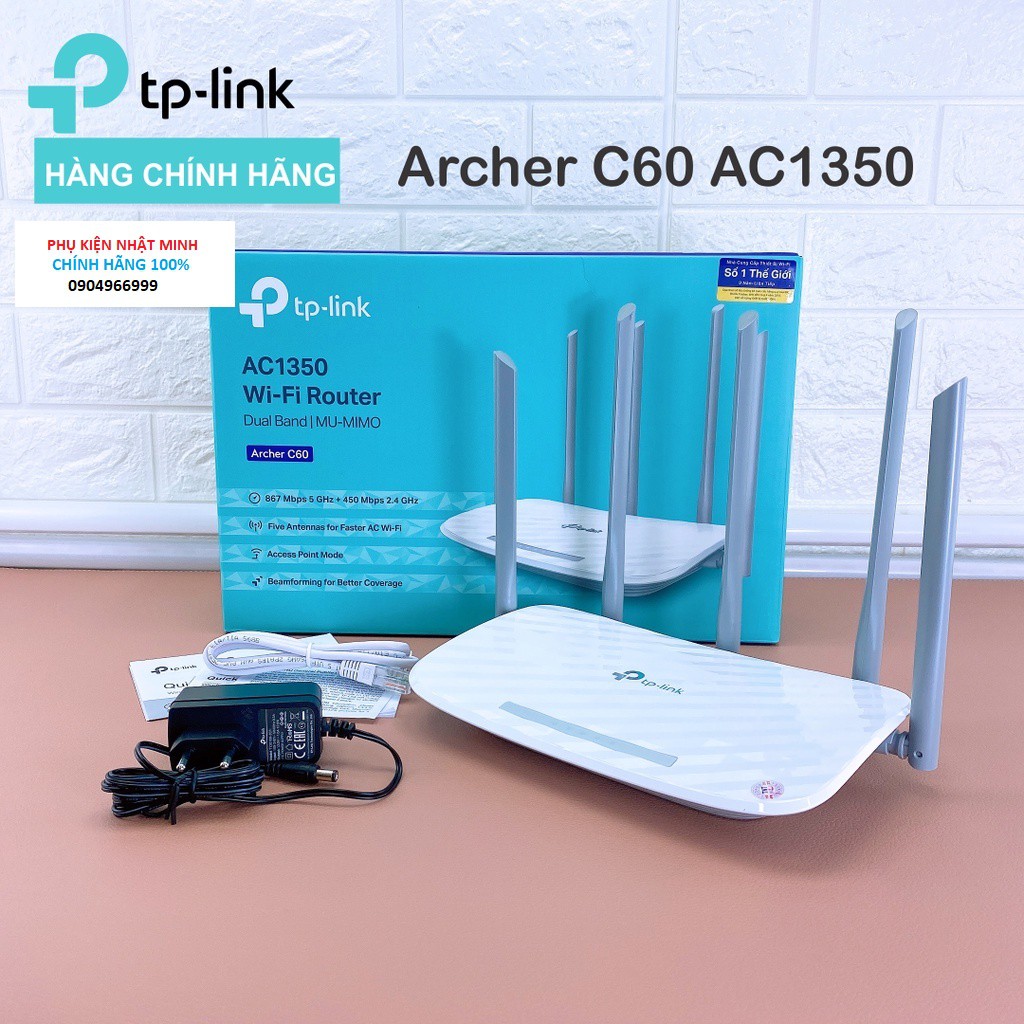 [CHÍNH HÃNG] Bộ phát Wi-Fi TP-Link Archer C60 AC1350 - wifi 5 râu chuẩn AC mới nhất cho thiết bị ko dây
