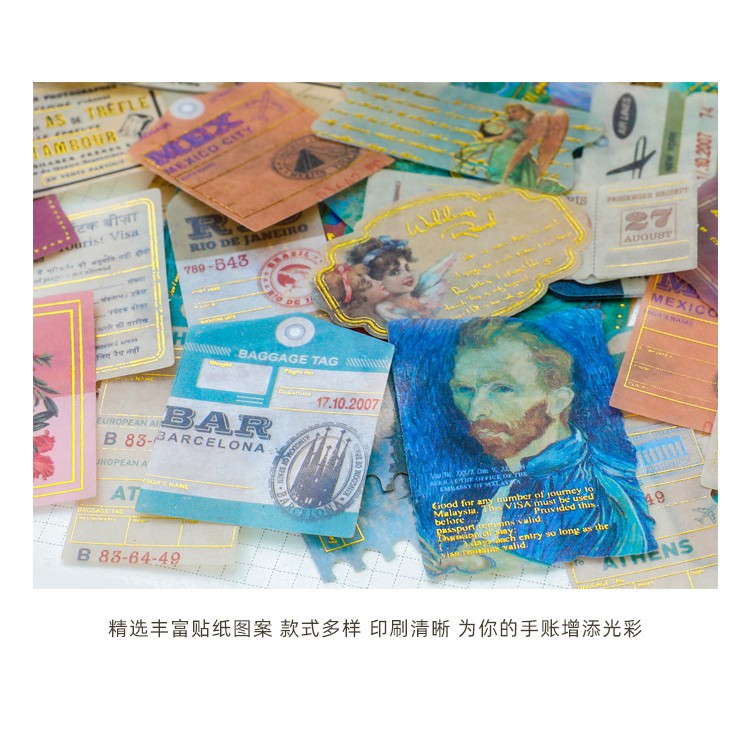 Set 40 Miếng Dán Sticker Vintage Trang Trí Sổ Siêu Ấn Tượng