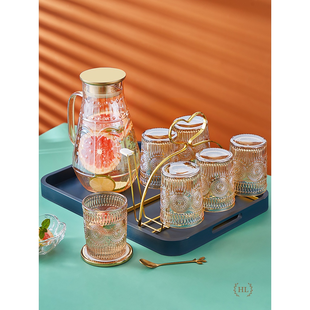 Bình cốc thủy tinh Decor chịu nhiệt Borosilicate họa tiết Hoa Mặt Trời | Bình Ly Thủy Tinh Phong cách Dubai 2023