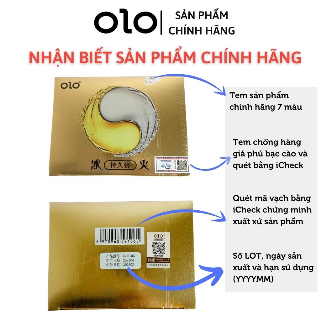 Bao cao su OLO 0.01 vàng lửa băng, nhiều gel bôi trơn, cảm giác mới lạ - Hộp 10 bcs