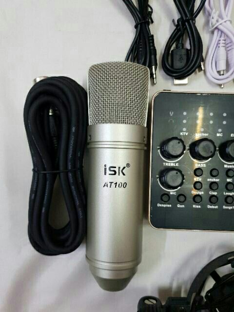 COMBO trọn bộ hát livestream mic AT-100 + sound card V10 + dây livestream,tai nghe,màng lọc,kẹp bàn