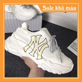 Giày sneaker Mlb NY vàng da bò cao cấp, Giày thể thao nam nữ NY vàng đế cao hot trend 2021