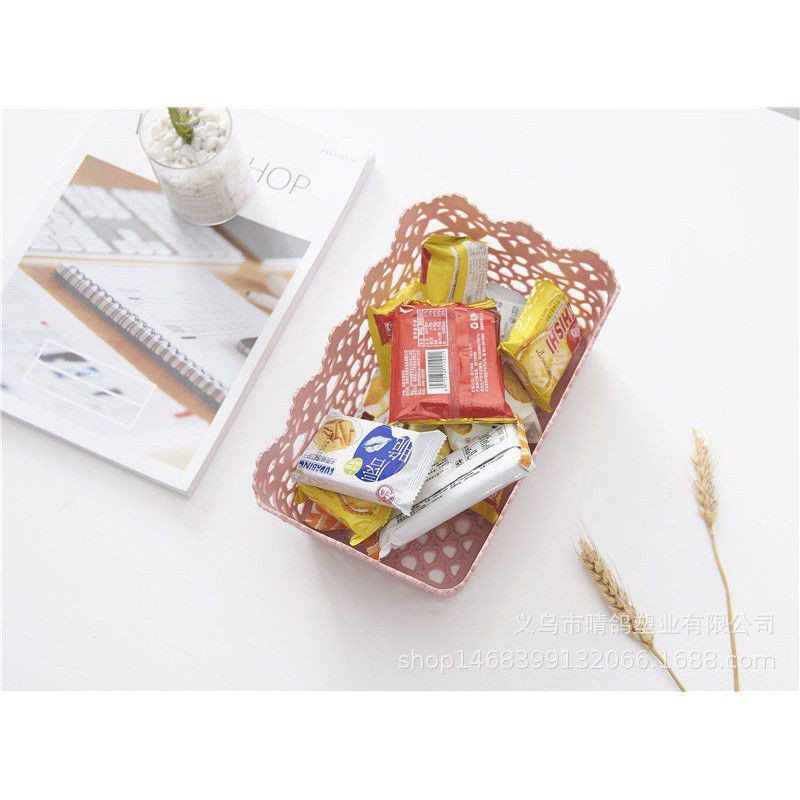 Rổ nhựa giả đan mây - Rổ nhựa chữ nhật đựng đồ đa năng màu pastel xinh xắn