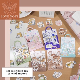 Set 40 sticker/miếng dán hình động vật dễ thương (có trùng mẫu) trang trí sổ tay, điện thoại, laptop, nón bảo hiểm
