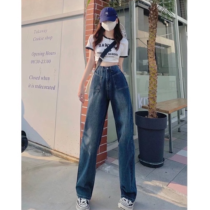 Quần jeans Nữ Dài Ống Rộng Thời Trang Hàn Quốc