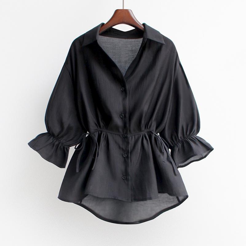 Áo Sơ Mi Chiffon Tay Ngắn Phong Cách Thời Trang Hàn Quốc 163241 Áo Sơ Mi Cardigan Cổ Chữ v Chiết Eo Phối Chân Váy Thời Trang Xinh Xắn