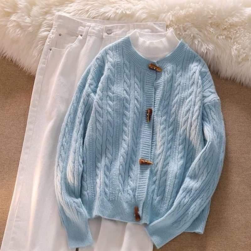Hàng Sẵn_Áo khoác len nữ cardigan  mới hàn quốc áo khoác len thừng xoẵn khuy sừng phong cách Hàn