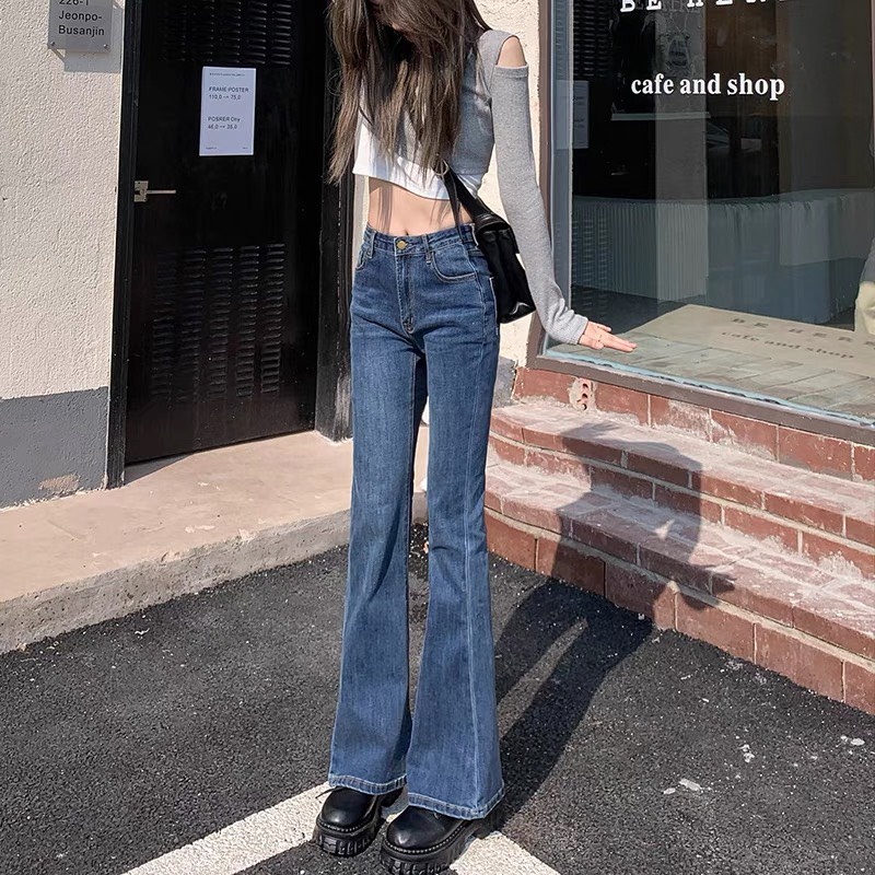 Quần Jeans Nữ Ống Loe Cạp Cao, Quần Ống Đứng Co Giãn 4 Chiều