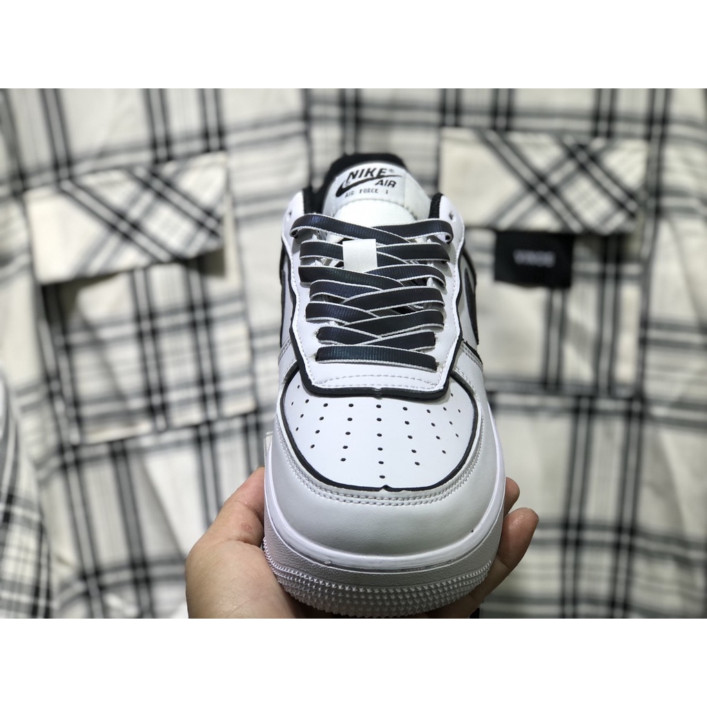 Giày Af1 Low Trắng Đen Phản Quang 7 Màu Cao Cấp Fullbox, Giày thể thao nam nữ af1 viền đen phản quang cổ tròn, gót vuông