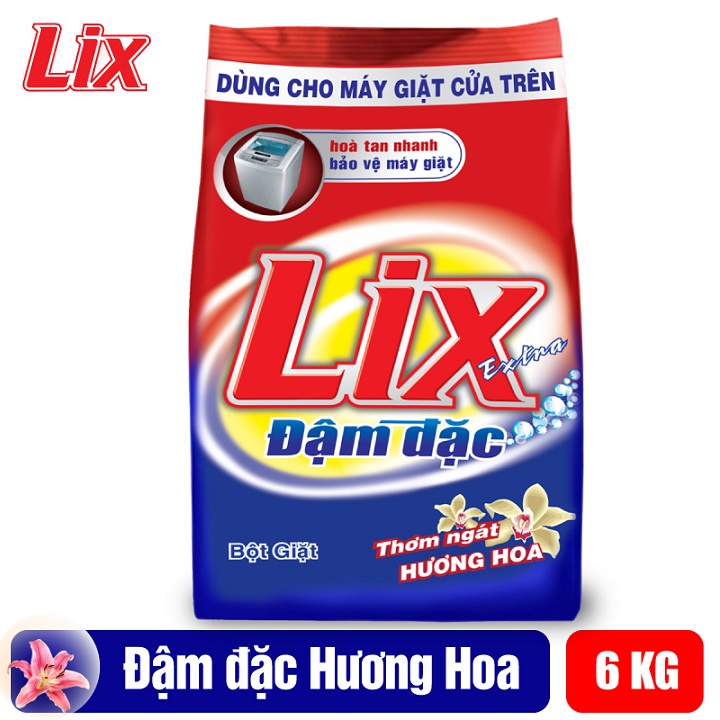 Bột giặt Lix Extra đậm đặc 6Kg - Dùng cho máy giặt cửa trên (ED036)