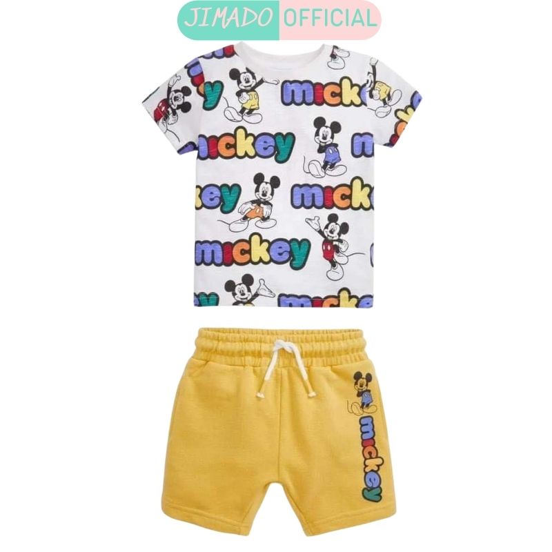 Đồ bộ bé trai bộ đồ mickey chữ quần vàng disney chất cototn 4 chiều cho bé JIMADO E2.065.100