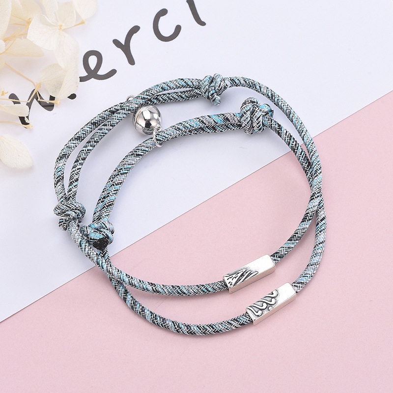 Set 2 Vòng Đeo Tay Dây Bện Khóa Nam Châm Thời Trang Cho Cặp Đôi