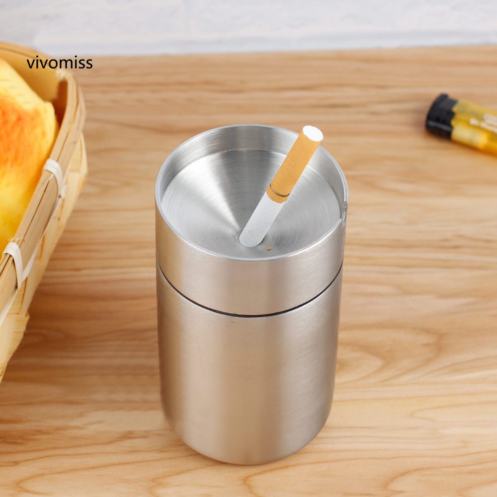 VVMS♥Stainless Steel Car Ashtray Windproof Smoking Cigarette Ash Holder Container