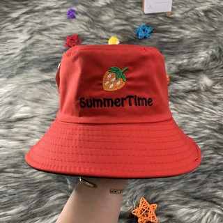Nón Vành Tròn/ Bucket Yankees 1 Mặt Slogan SUMMERTIME Đỏ - Đen N002