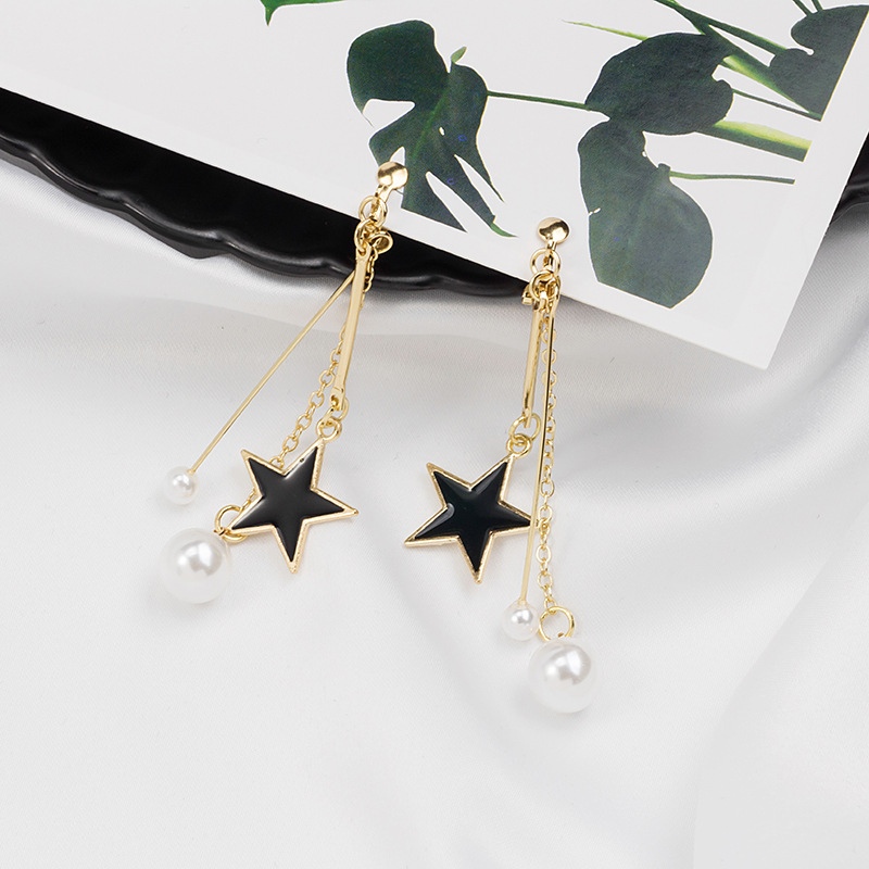 925 Korean fashion series long five petals pearl earrings tassu individual ear no pain ear clamps