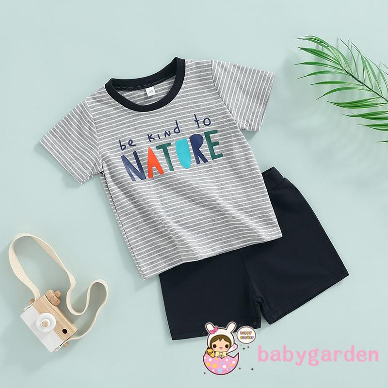 Set Áo Thun Tay Ngắn &amp; Quần Short Sọc Ngang Cho Bé Trai 1-6 Tuổi