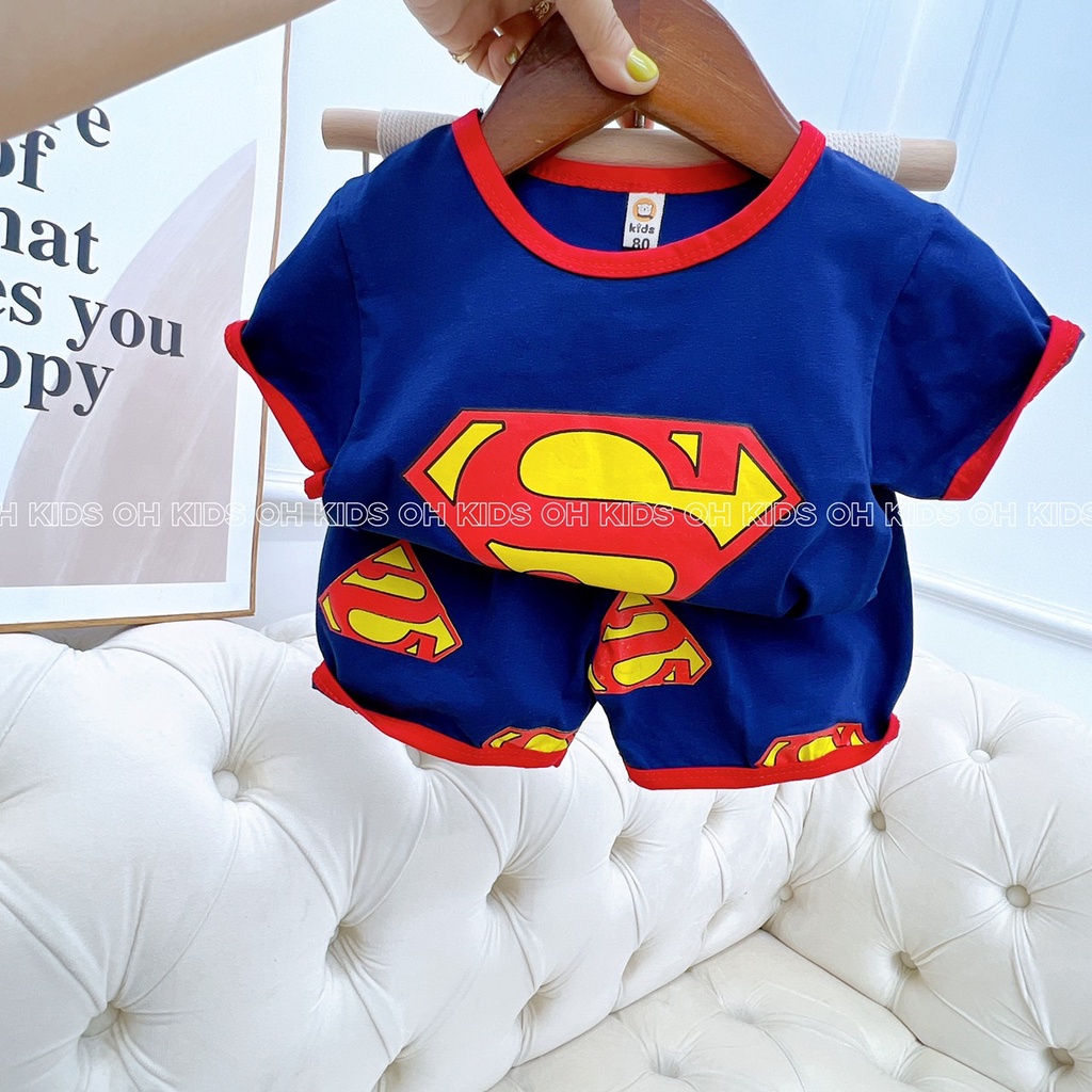 Bộ cộc tay in hình siêu nhân bé trai, cặp bộ batman dáng Hàn quốc cho bé