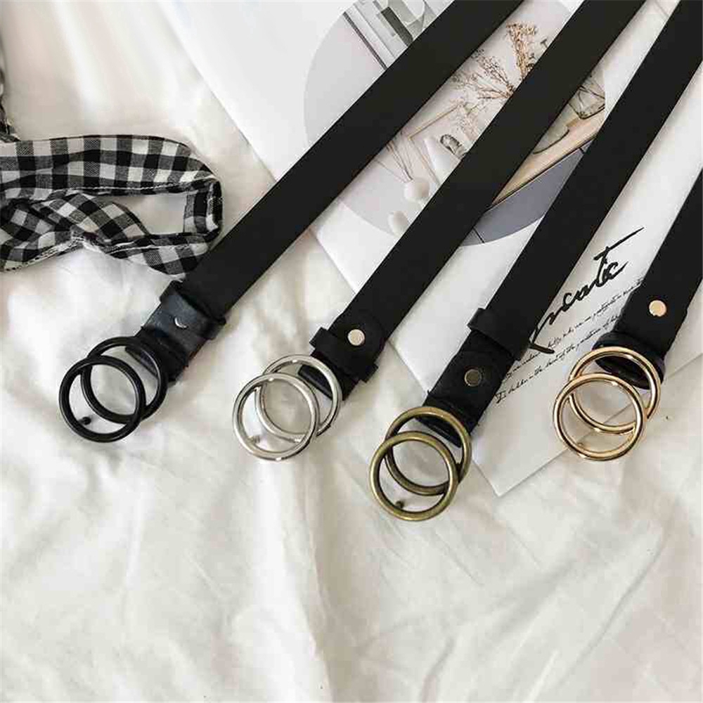 XIJING-COD Korean Fashion Woman Metal Double Ring  Leather Belt INS Girls Jeans Belt 105cm