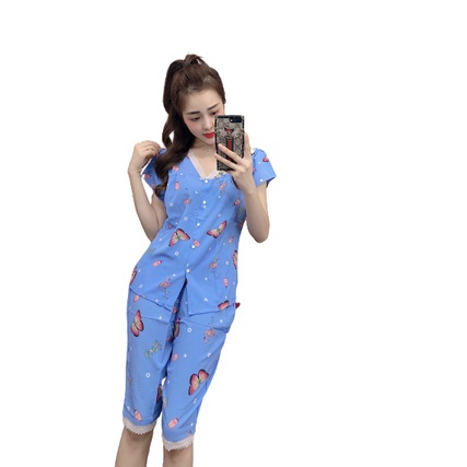Đồ Bộ Lửng Bigsize Cổ Tim Ren 50-110kg Chất Lụa Mềm Mịn Phối Ren Trẻ Trung Đồ Mặc Nhà Cho nữ