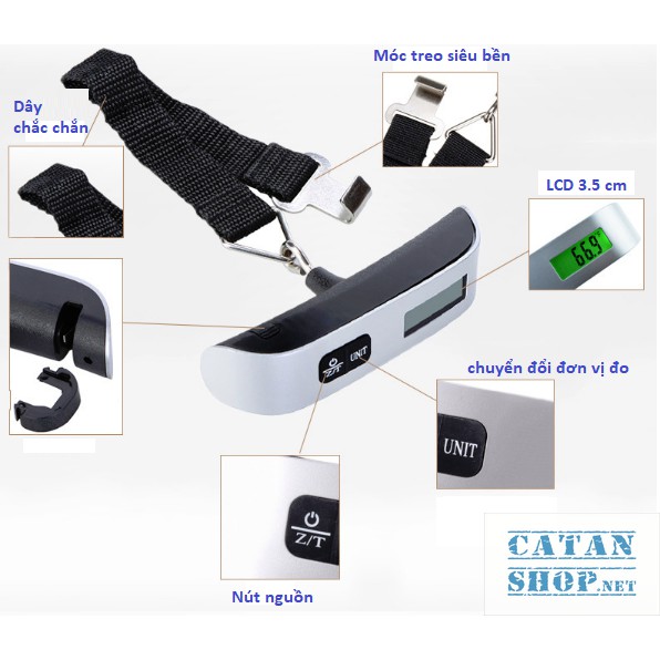 Cân Vali inox mini Cân điện tử hành lý xách tay 50kg Electronic luggage scale ( Tặng kèm Pin ) DL38-CanInox50  💋  💋