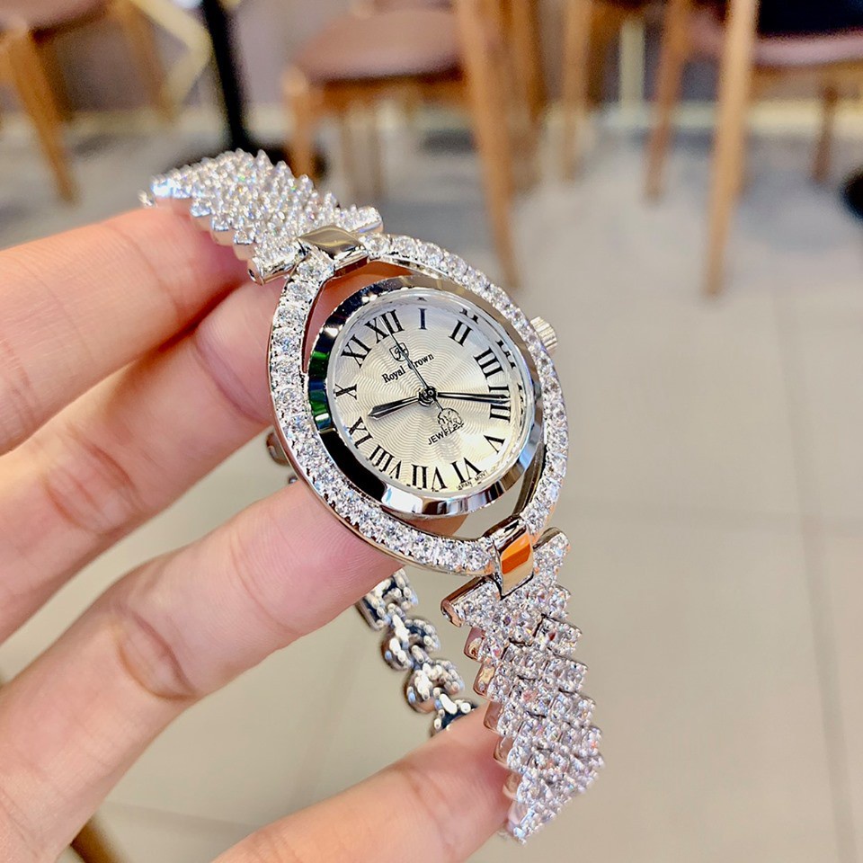 Đồng hồ đeo tay nữ, đồng hồ nữ dây kim loại ROYAL CROWN đính đá cao cấp sáng lấp lánh, thời trang siêu hot giá cực rẻ