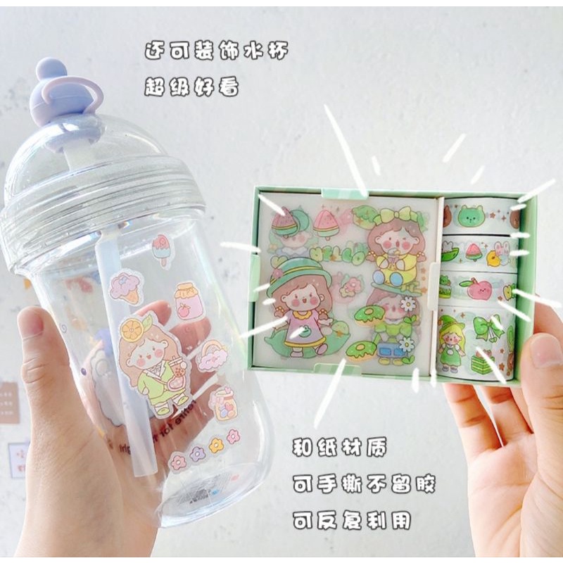 Hộp 4 tấm sticker và băng keo washitape 4 cuộn mã XM-20801, có clip