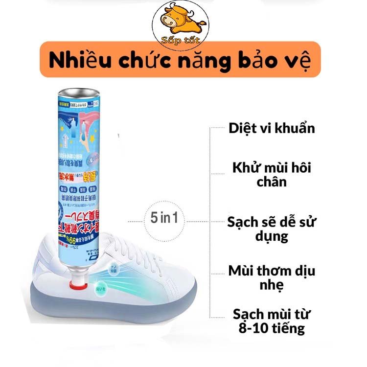 Xịt khử mùi giày, chống hôi chân, nano bạc, loại bỏ mùi hôi, vi khuẩn trong giày, không gây kích ứng da, 260ml - uytin88