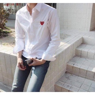 Sơ mi thêu tim unisex tay dài 2 màu đen - trắng đủ size M-L-XL hàng Mango dày dặn vải đẹp