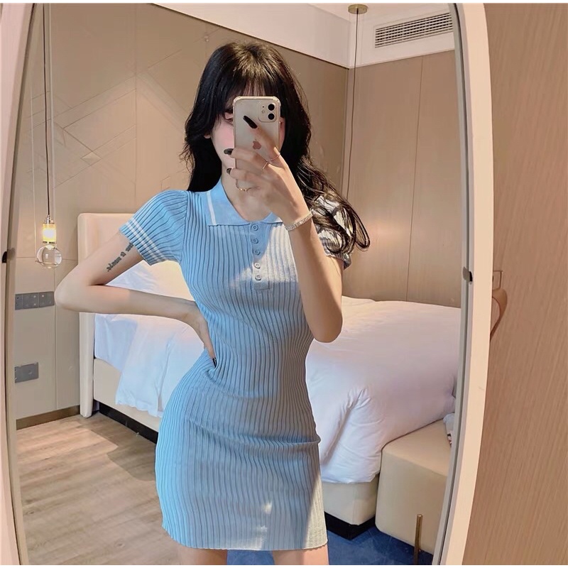 Váy Polo len tăm body tay ngắn