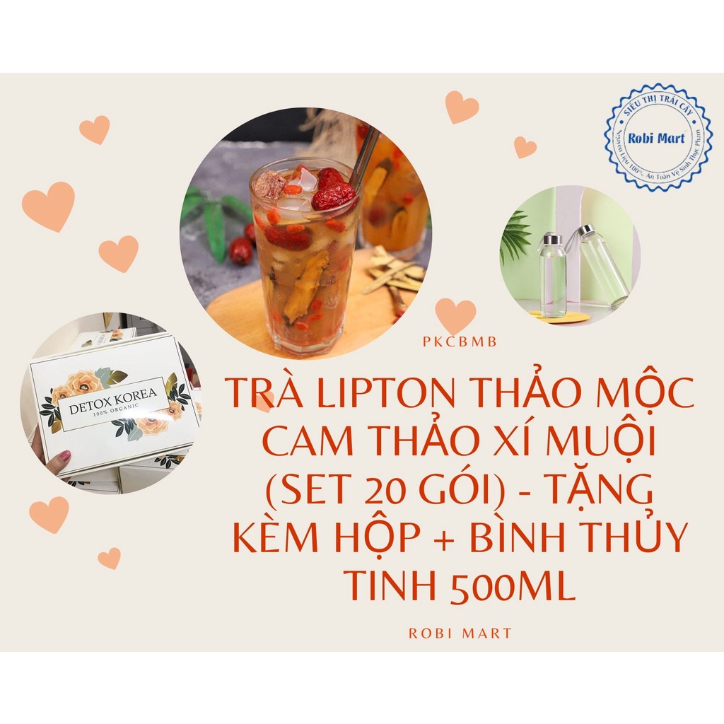 Trà lipton thảo mộc cam thảo xí muội (SET 20 gói) - Tặng kèm hộp + bình thủy tinh 500ml