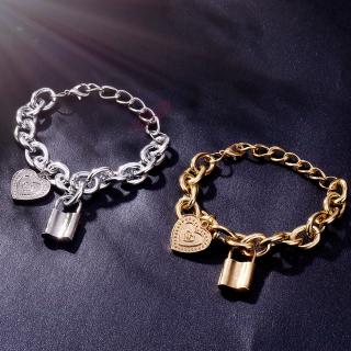 Women Jewelry Gold Silver PadLock Pendant Bracelets Bangles Fashion Alloy Heart Charm Thick Chain Bracelet Friendship Gifts