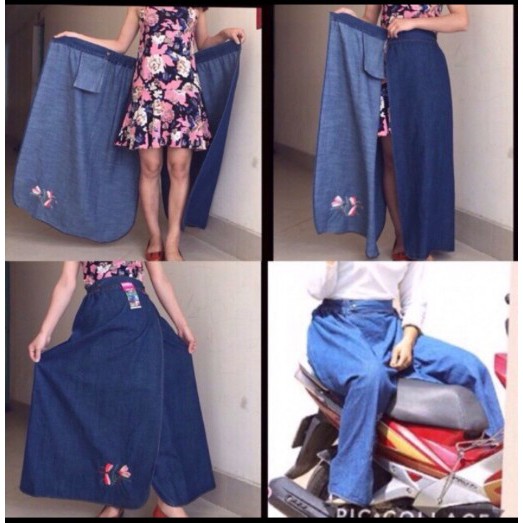 Váy chống nắng❣️FREESHIP❣️Váy chống nắng Jean xanh vừa dán vừa nút, lưng thun đủ kiểu, jean trơn hoặc họa tiết