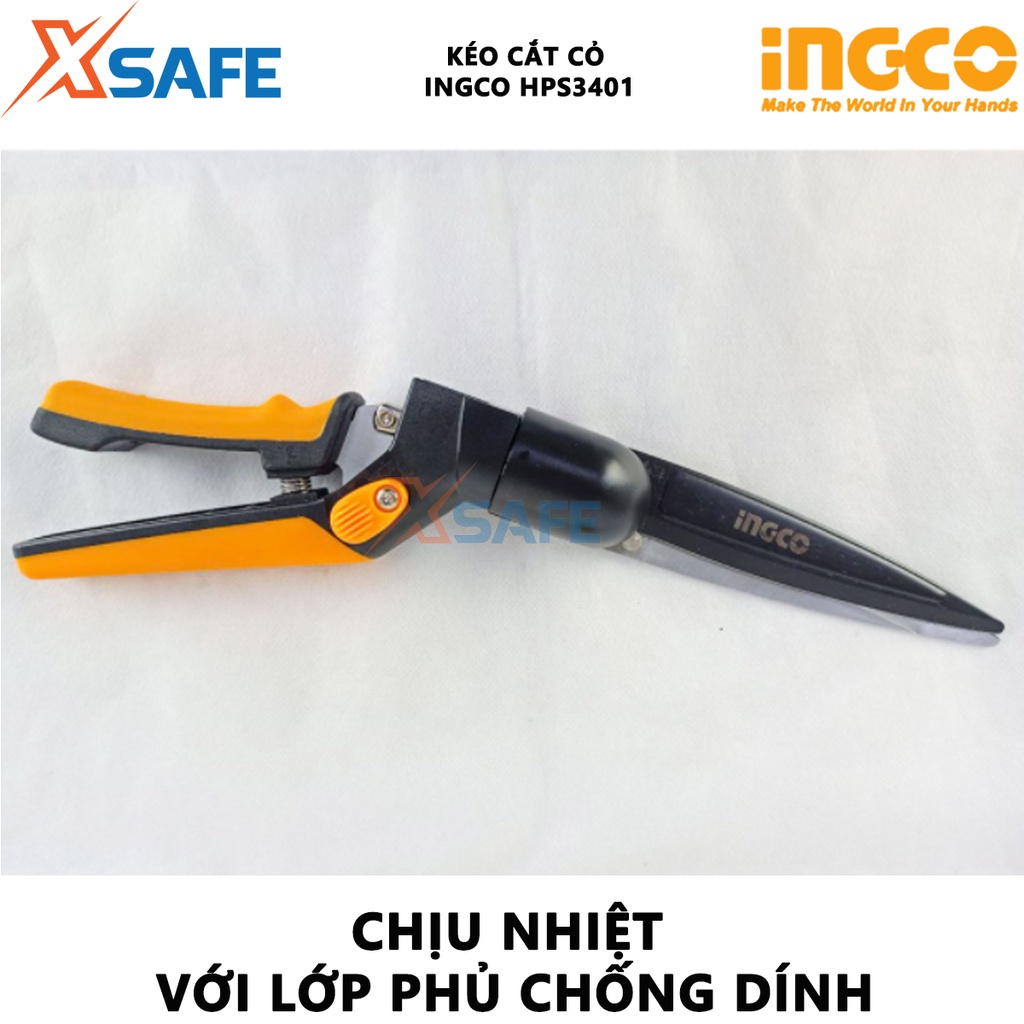 Kéo cắt cỏ INGCO HPS3401 Kéo làm vườn xoay 340 độ, tay cầm nhựa ABS cứng cáp, chịu nhiệt với lớp phủ chống dính