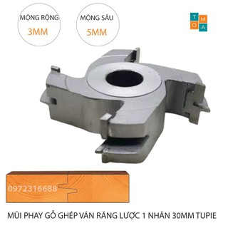Mũi soi gỗ ghép ván răng lược 1 nhân 30mm tupie - mũi phay gỗ âm dương trục đứng - trục 25.4mm hoặc 30mm