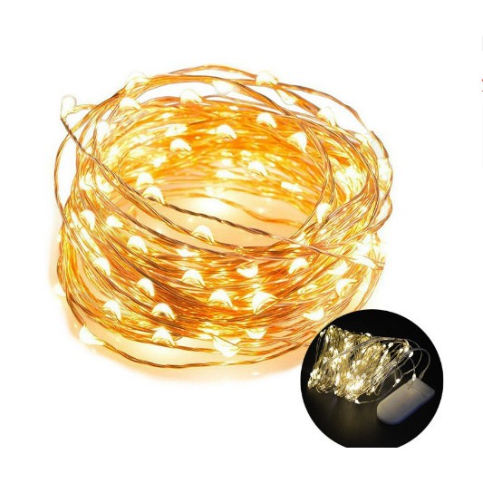 Dây đèn dài 10m gồm 100 đèn LED màu vàng nắng dùng trang trí, kèm pin