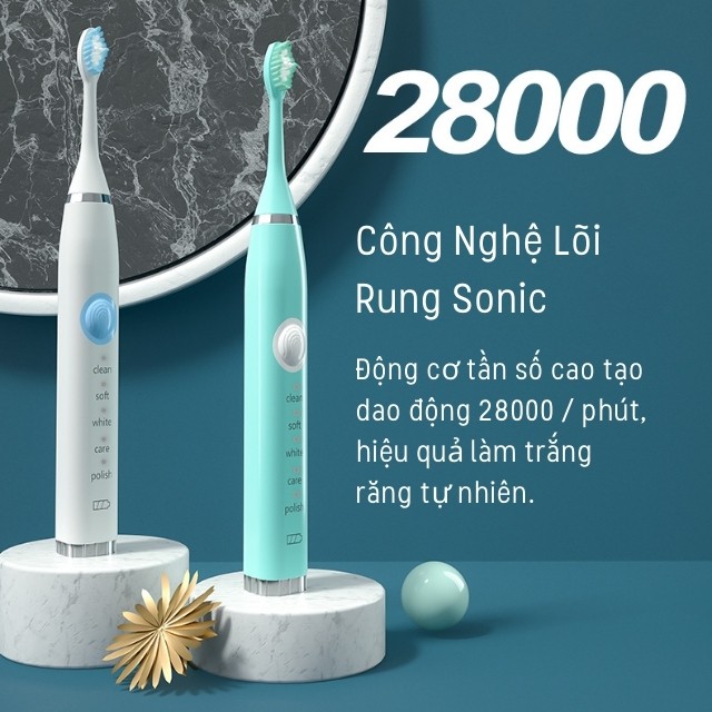 [Làm Sạch Sâu] Bàn Chải Điện Đánh Răng Sonic 5 Chế Độ Kèm 4 Đầu Chải Làm Sạch Làm Trắng Răng tự Nhiên XQMQ