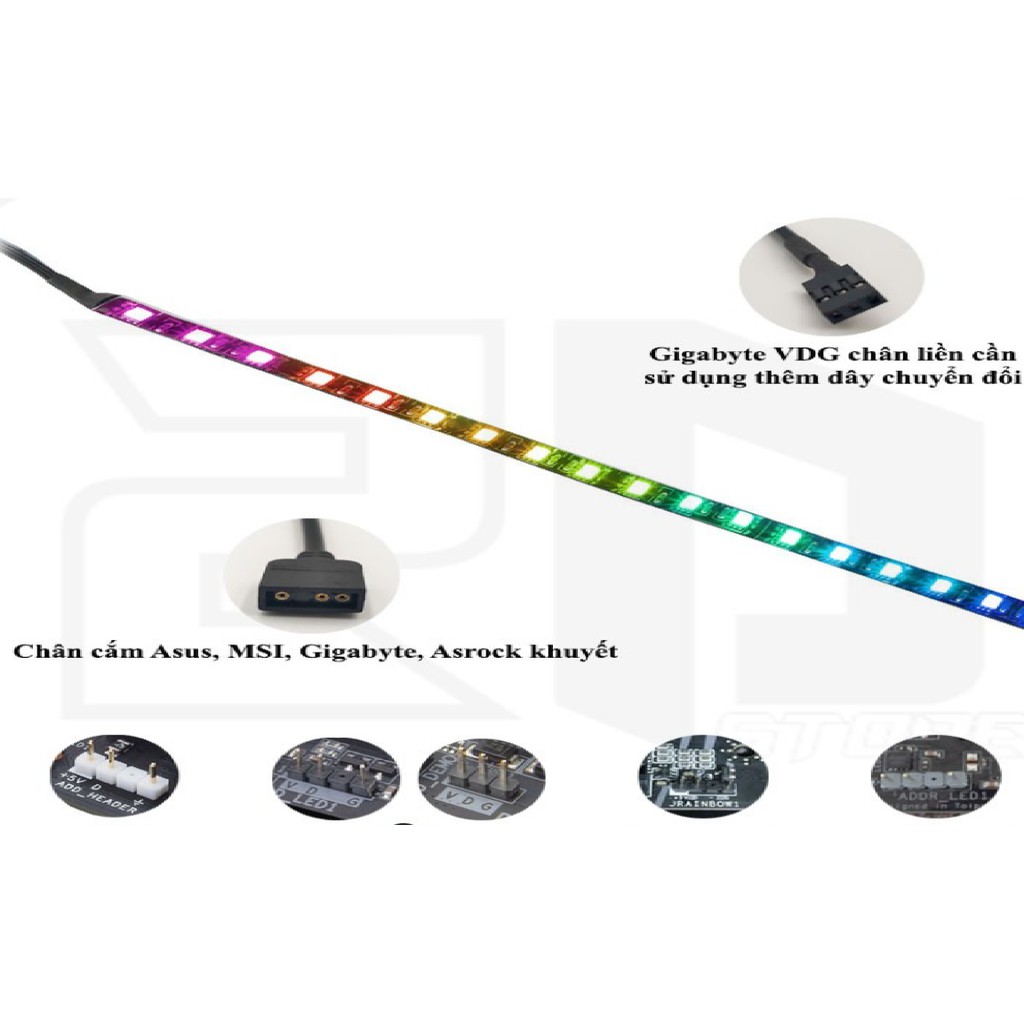 Dây Led 5v (3pin) RGB rainbow đồng bộ Asus Aura, RGB Fusion, MSI Mystic Light, Asrock RGB 5.0