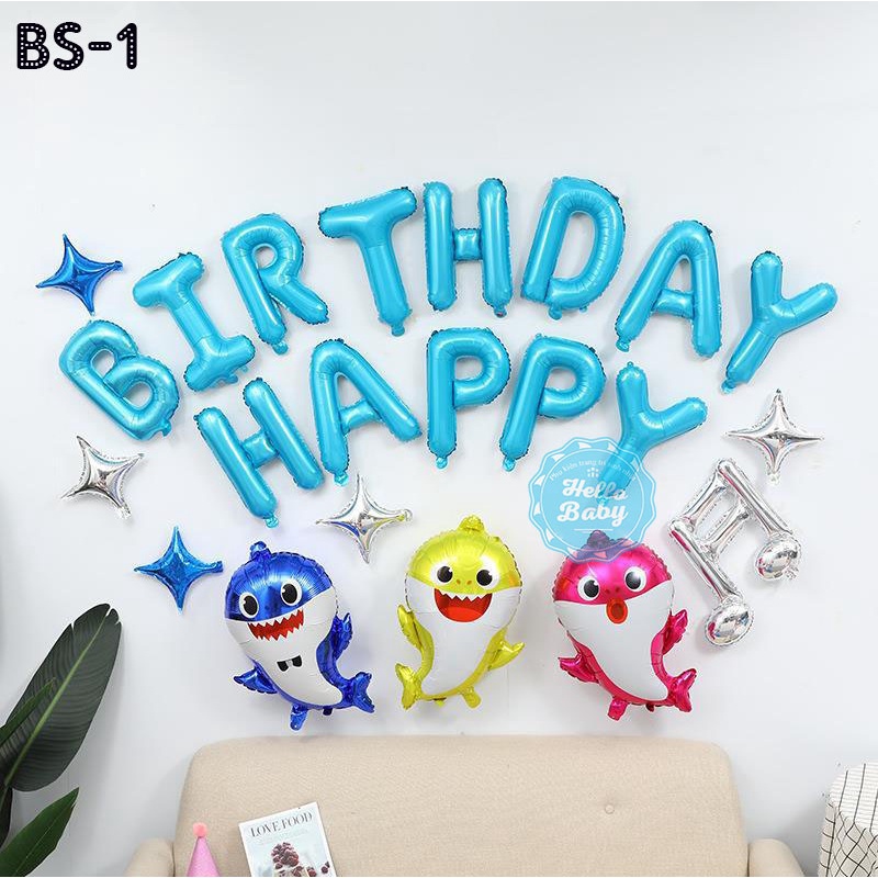 Bộ bóng trang trí sinh nhật Baby Shark (Bơm + Băng Keo Chuyên Dụng)