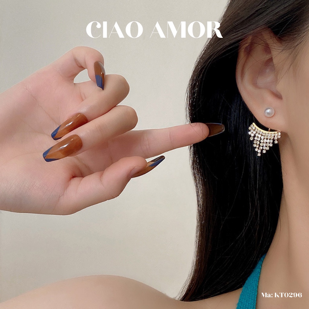 Khuyên tai nữ, Bông tai nữ bạc 925 nụ ngọc viền thả đính ngọc quý phái Trang sức Ciao Amor - KT0296