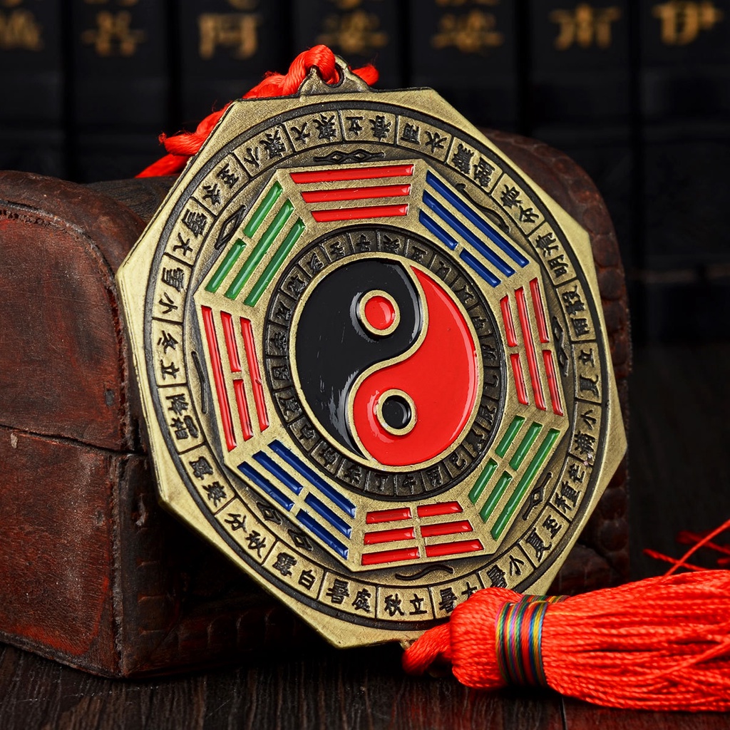 Gương bát quái âm dương hóa giải điềm xấu cho ngôi nhà của bạn 12cm - kim loại mặt sau gương phẳng có dây tâm kết