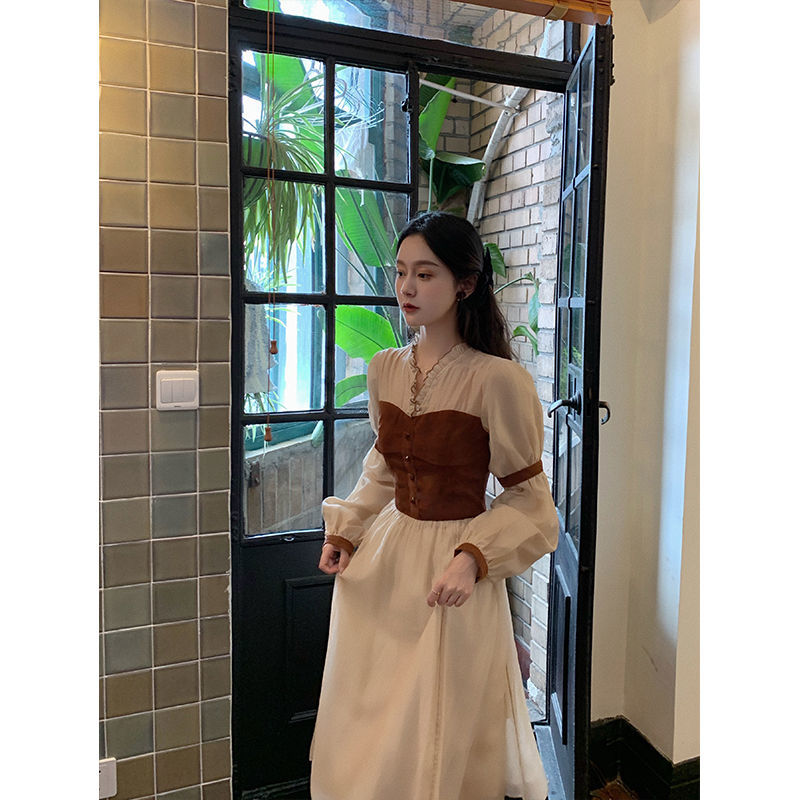 Peach Can Be French Style Retro Minority Palace Style Girl Dress Waist Slim Looking Graceful Mid-Length Fairy Dress | BigBuy360 - bigbuy360.vn