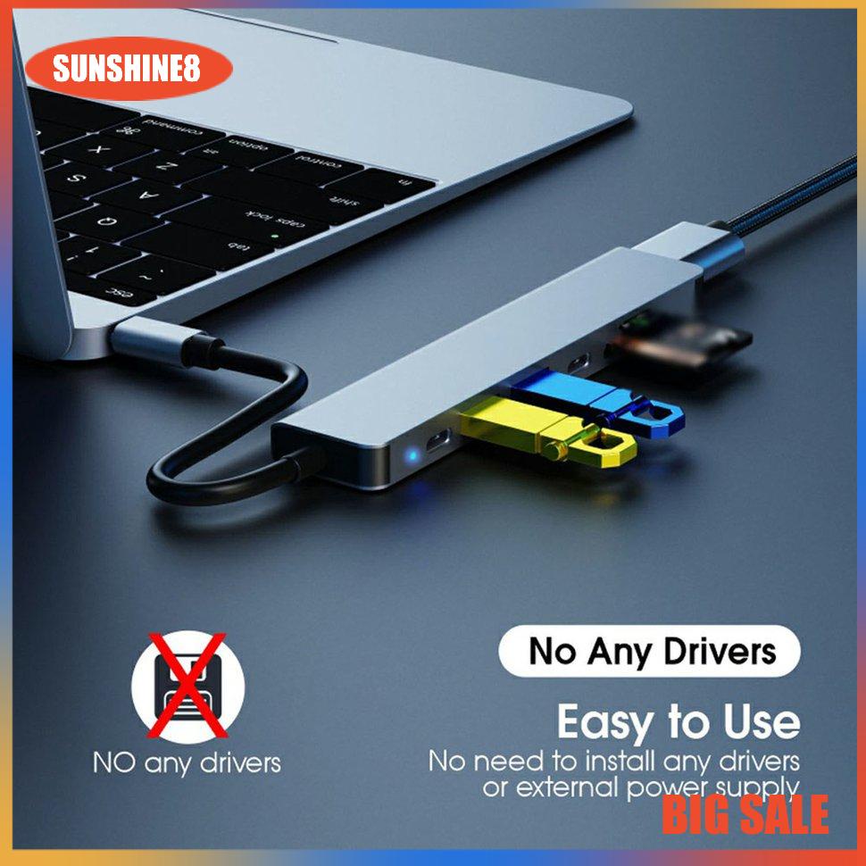 【SUN】Type C To HDMI tương thích USB Dual PD 7-in-1 HUB Hub Portable Adapter