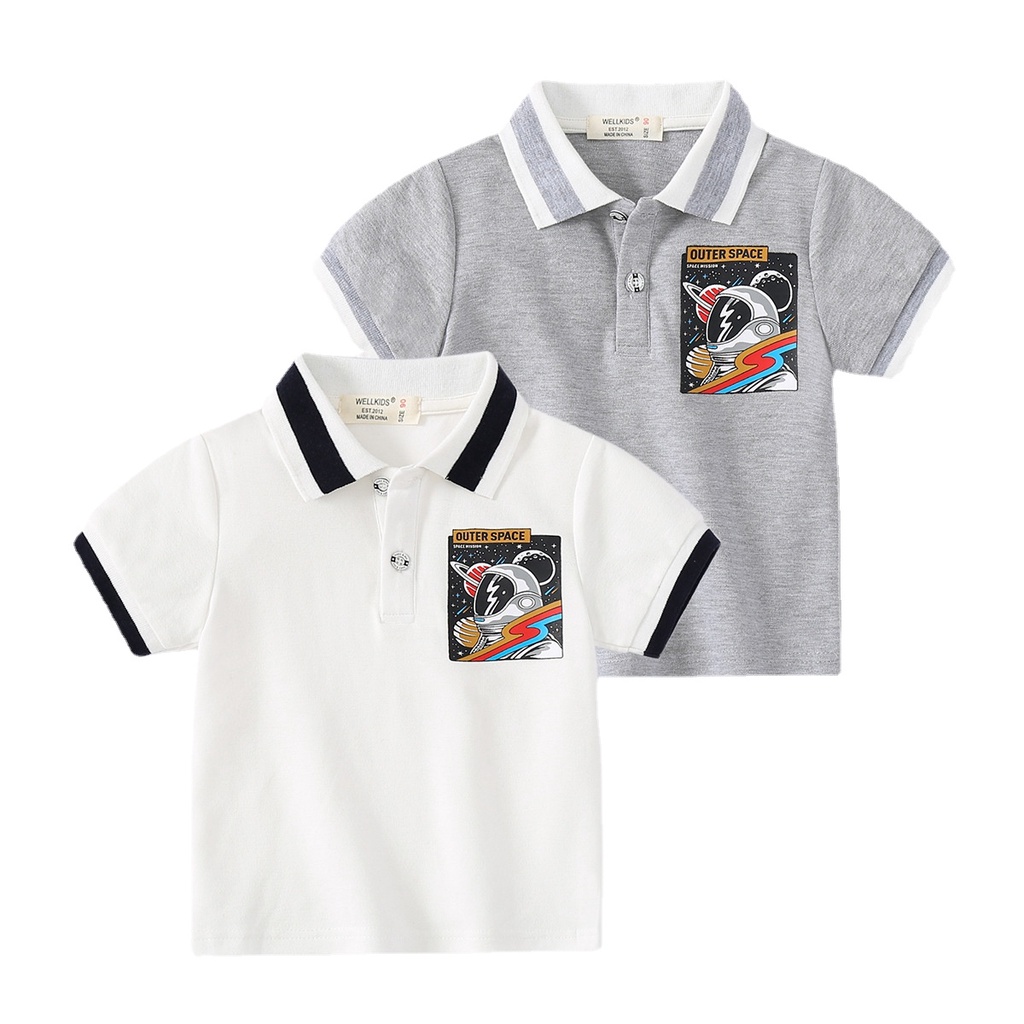 Áo thun polo SOFFNY vải cotton tay ngắn in hình khủng long hoạt hình phong cách mùa hè đáng yêu cho bé trai