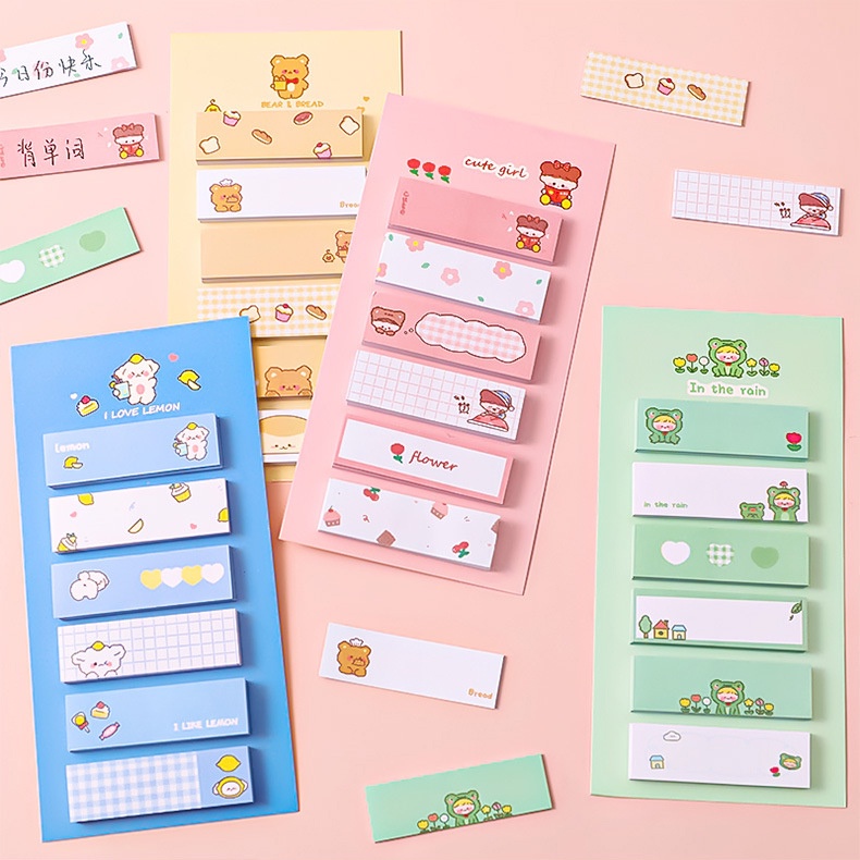 Set 6 tập giấy note ghi chú dán được nhiều màu cute dễ thương (một tập gồm 20 tờ)