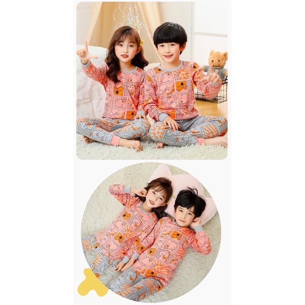 Bộ Đồ Ngủ Cotton Tay Dài 100-160cm Thời Trang Xuân Thu Cho Bé