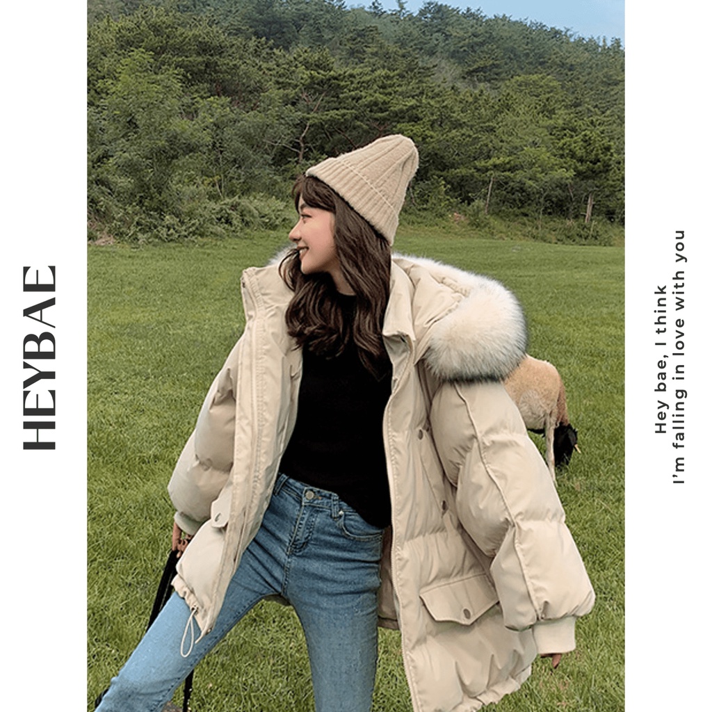 Áo phao oversize kèm mũ lông Arya HEYBAE dáng rộng áo khoác 3 màu áo ấm dày dặn cho nữ đông AK021