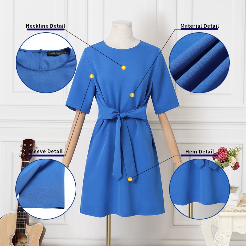 Đầm ZANZEA tay ngắn cổ tròn thắt nơ phong cách đường phố châu Âu thời trang dành cho nữ