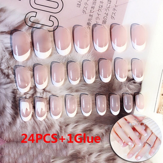 Bộ nail 24 móng tay giả đơn giản nhẹ nhàng tặng kèm keo dán, dũa